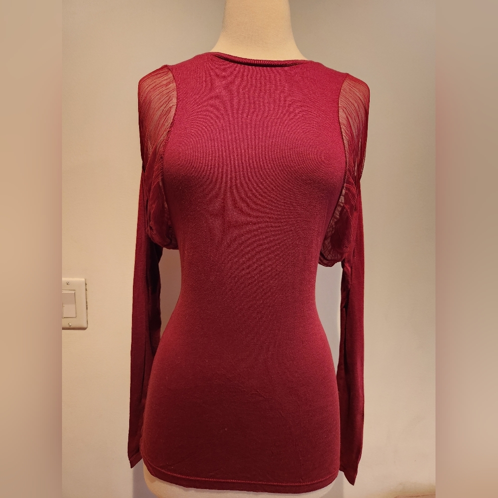 Buddhist Punk Long Sleeve Tee with Sheer Shoulder Detail, Size M